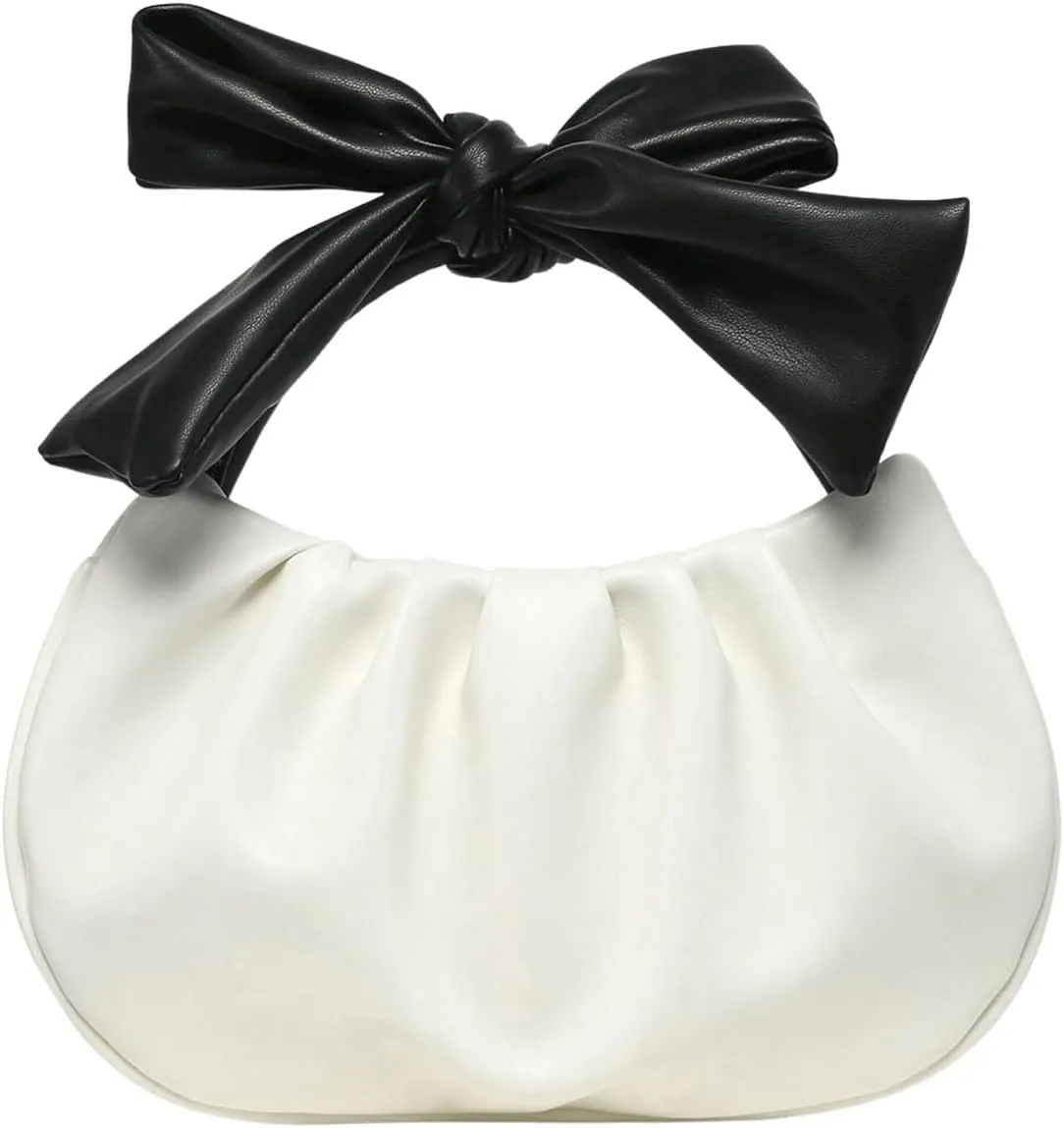 Verdusa Women's Ruched Hobo Handbag Cute Bow Clutch Purse Small Leather Top Handle Bags