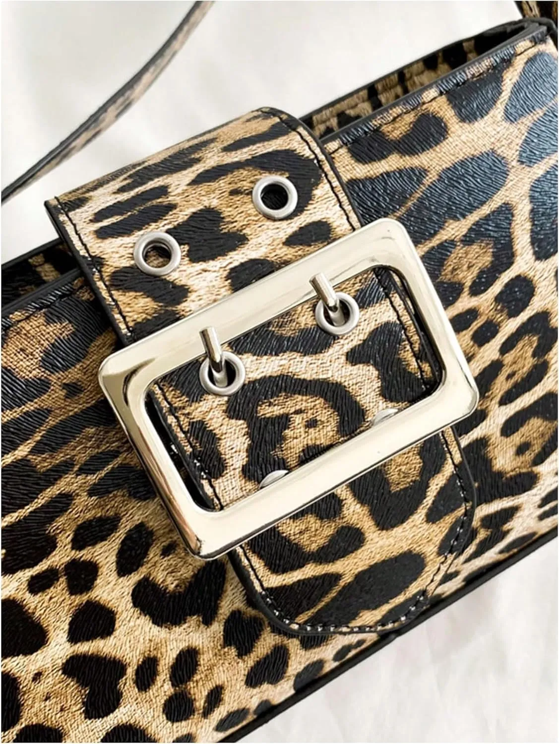 Verdusa Women's Top Handle Shoulder Bag Buckle Leopard Leather Purses Bags