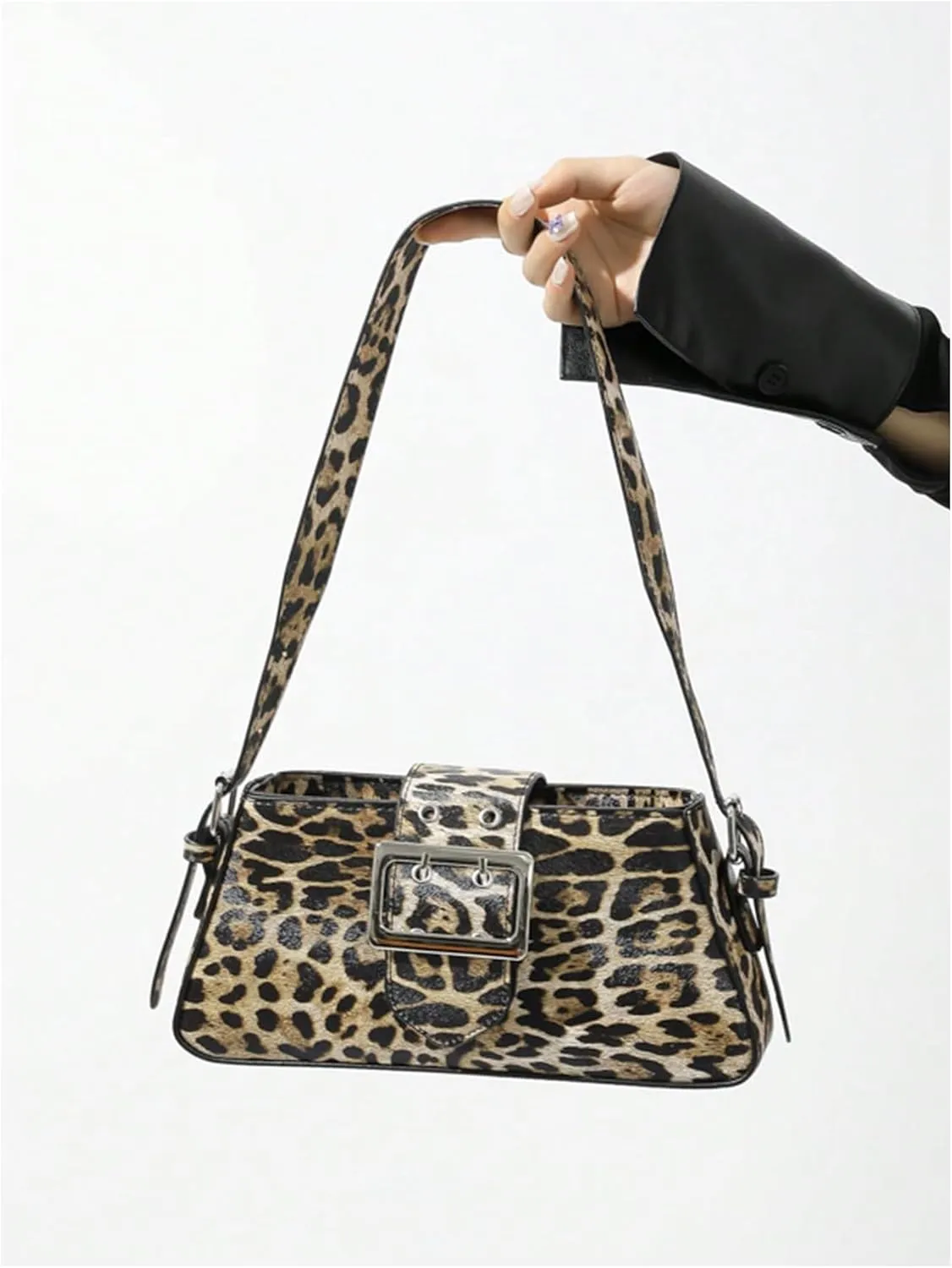 Verdusa Women's Top Handle Shoulder Bag Buckle Leopard Leather Purses Bags