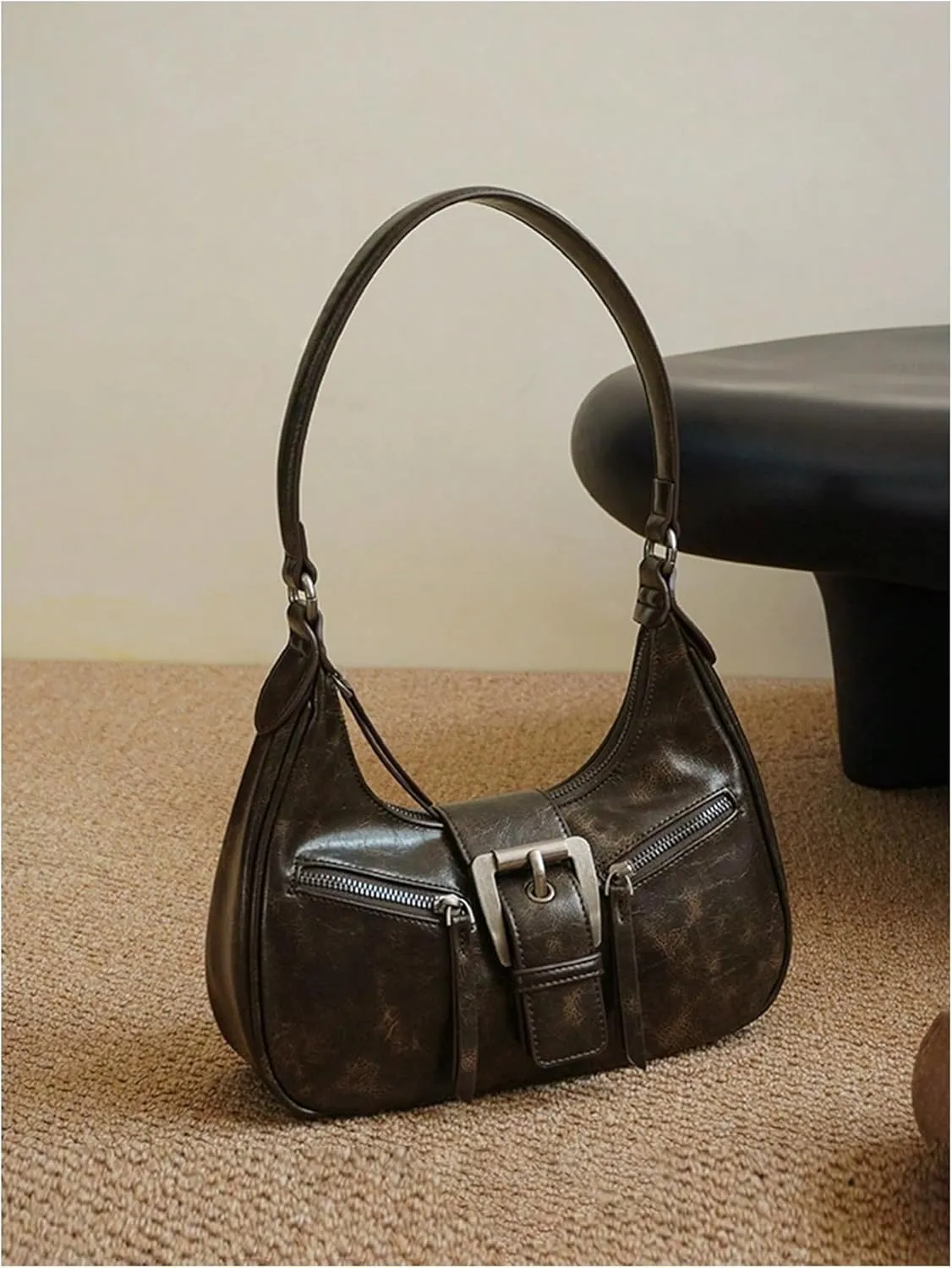 Verdusa Women's Vintage PU Leather Shoulder Bag Zipper Underarm Bags