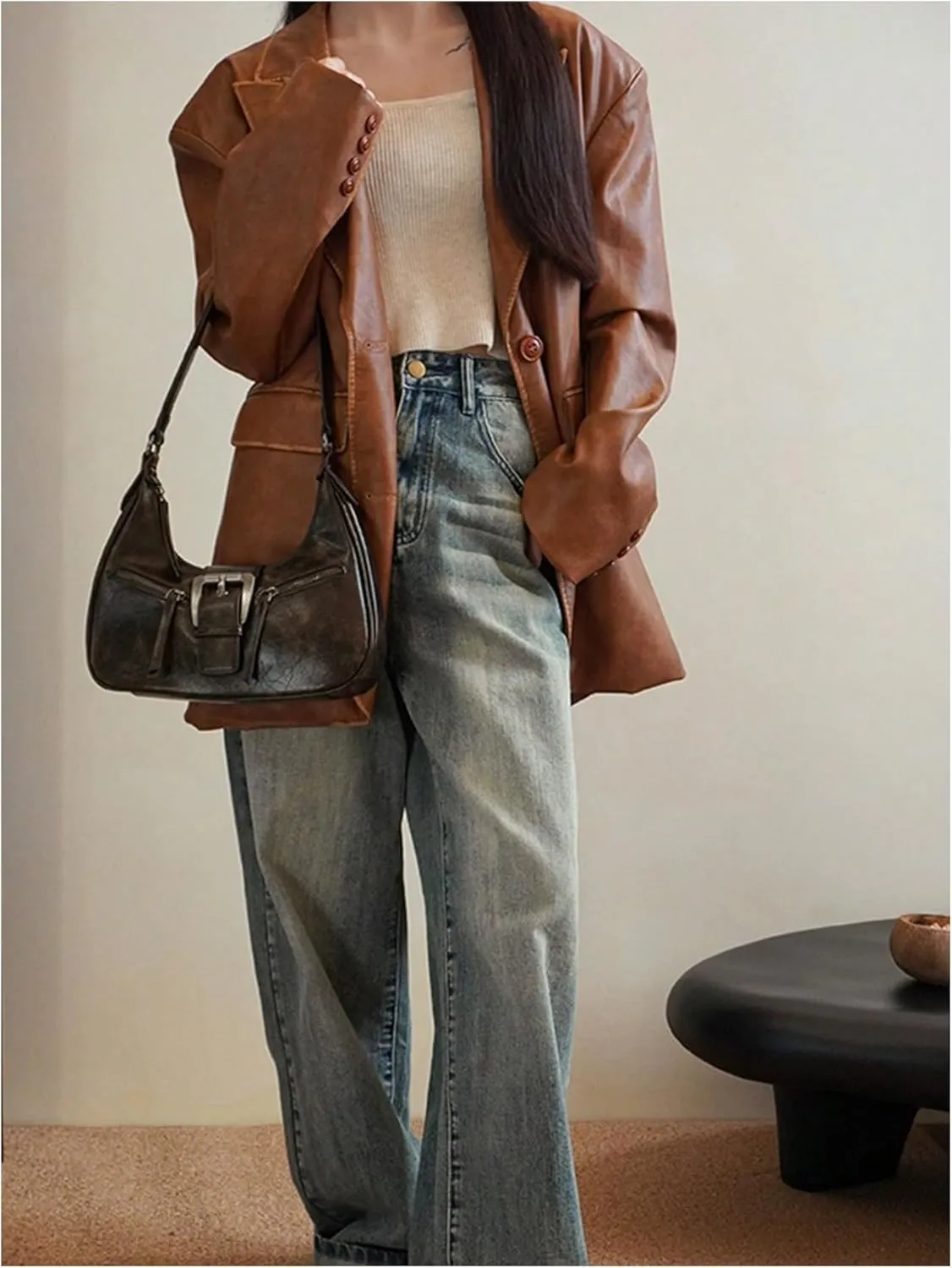 Verdusa Women's Vintage PU Leather Shoulder Bag Zipper Underarm Bags