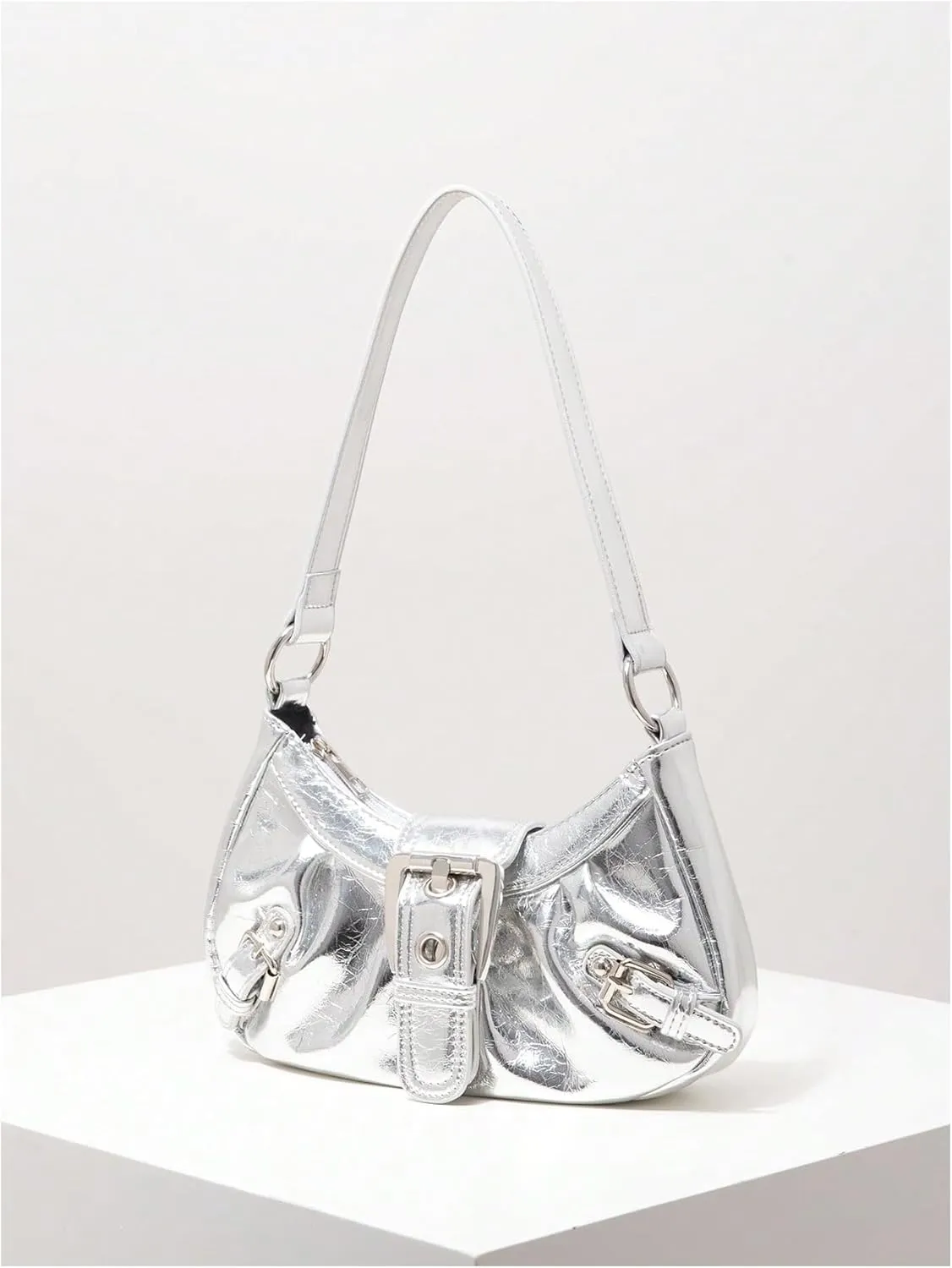 Verdusa Women's Y2k Purse Top Handle Shoulder Bag Buckle Punk Hobo Clutch Purses Bags