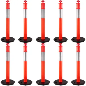 VEVOR 10Pack Traffic Delineator Posts 44 Inch Height, PE Channelizer Cones Post Kit 10 inch Reflective Band, Delineators Post with Rubber Base 16 inch for Construction Sites, Facility Management etc