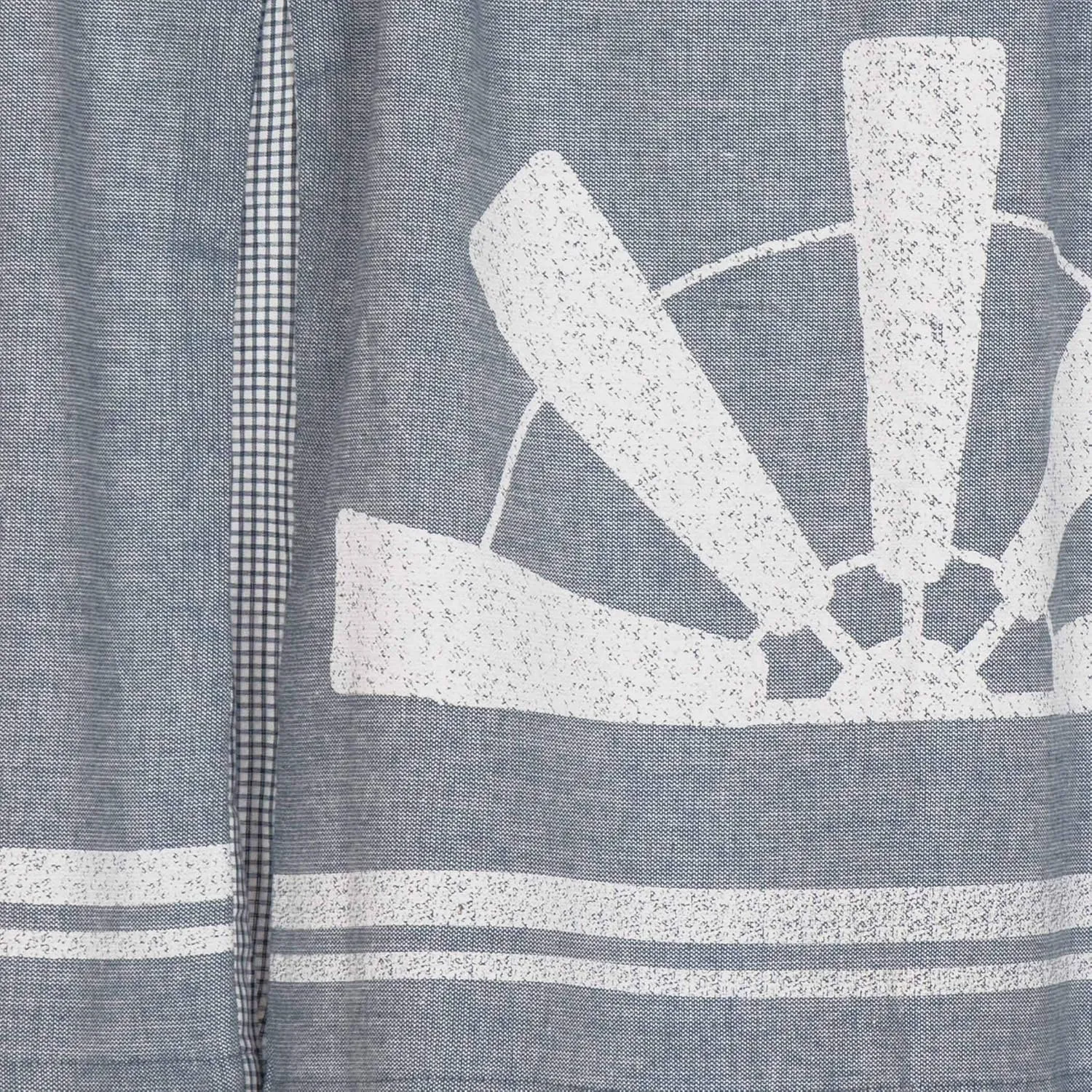 VHC Brands Farmhouse Kitchen Sawyer Mill Windmill Rod Pocket Cotton Hanging Loops Stenciled Chambray Graphic/Print 20x72 Curtain, Valance, Blue