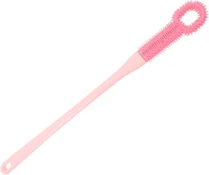 VICASKY Long Handled Foot Brush Soft Silicone Bristles for Toe Cleaning and Dead Skin Removal Comfortable Grip Pink for Daily Foot Care and Exfoliation