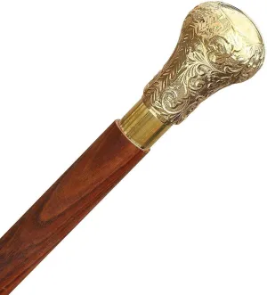 Victorian Solid Brass Nautical Designer Round Brass Knob Handle Antique Wooden Walking Stick Unique Gift Material:- Brass & Wood