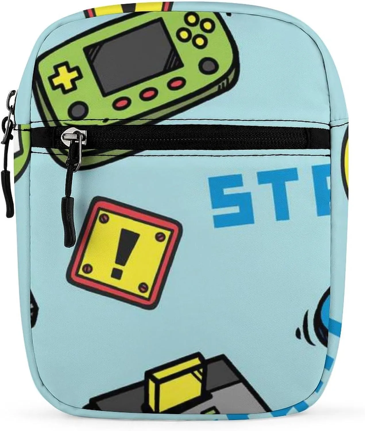 Video Game Seamless on Turquoise Adjustable Fanny Waist Pack Pouch, Waterproof Crossbody Runners Bag Wallet for Gym Hiking Fitness Women Men 6.1 x 2.2 x 7.9 inch
