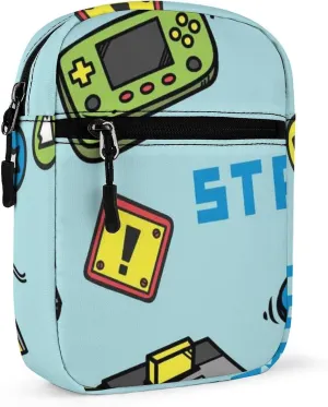 Video Game Seamless on Turquoise Adjustable Fanny Waist Pack Pouch, Waterproof Crossbody Runners Bag Wallet for Gym Hiking Fitness Women Men 6.1 x 2.2 x 7.9 inch