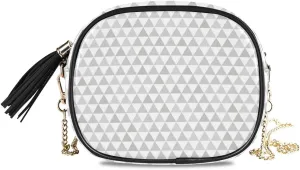 Vikko Abstract Gray Triangle Geometric Pattern Small Crossbody Bag Handbag Purse PU Leather Women Shoulder Chain Bag With Metal Chain Strap And Tassel Top Zipper