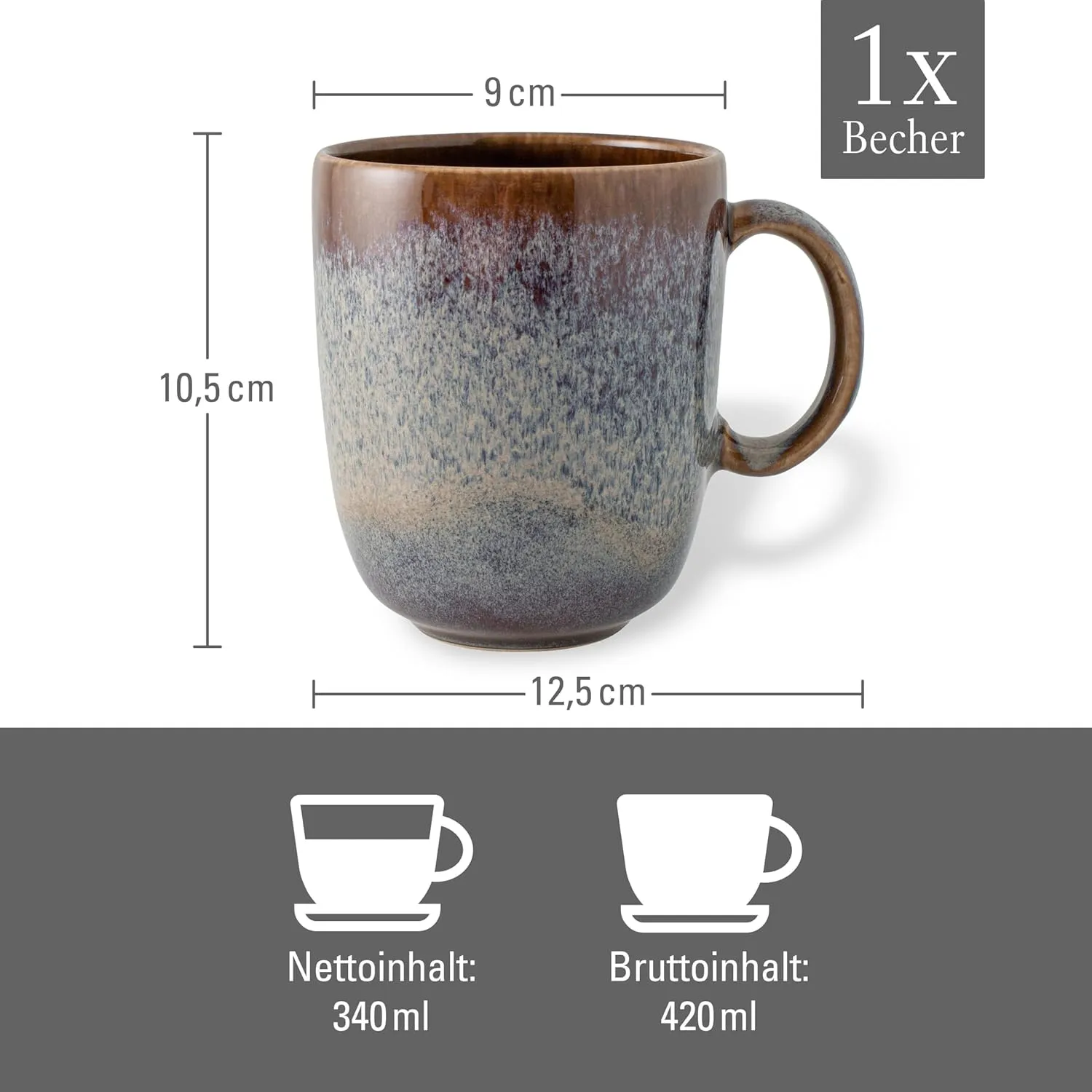 Villeroy & Boch Lave Beige Mug with Handle, Elegant Earthenware Handle, 13.5 oz, Dishwasher Safe