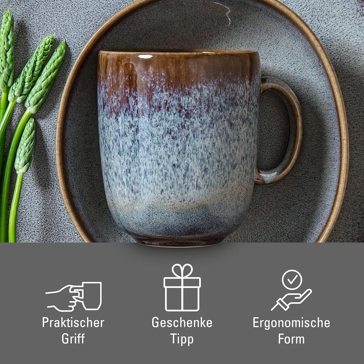 Villeroy & Boch Lave Beige Mug with Handle, Elegant Earthenware Handle, 13.5 oz, Dishwasher Safe