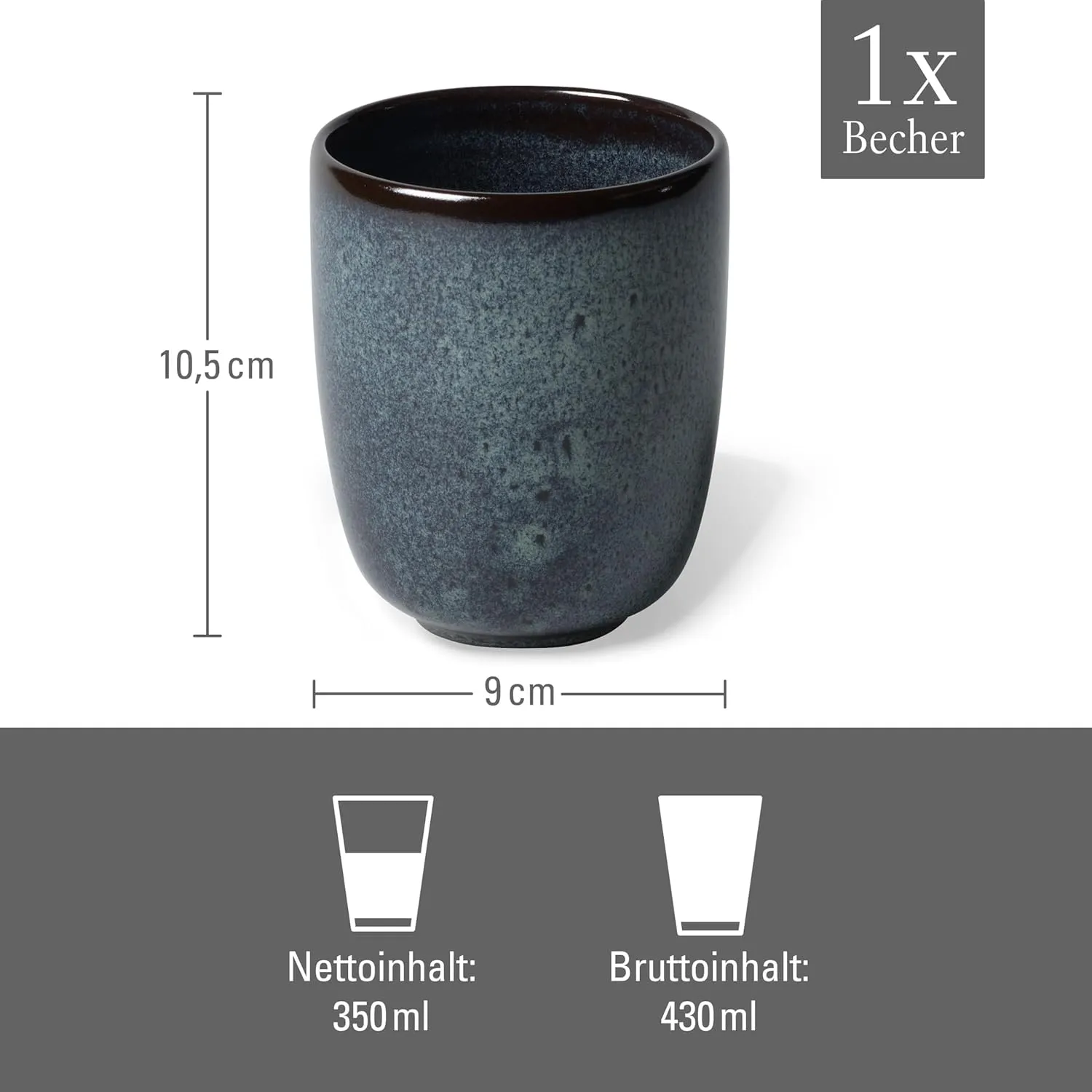 Villeroy & Boch Lave Cup with handle, 12,5x9x10,5cm, Grey