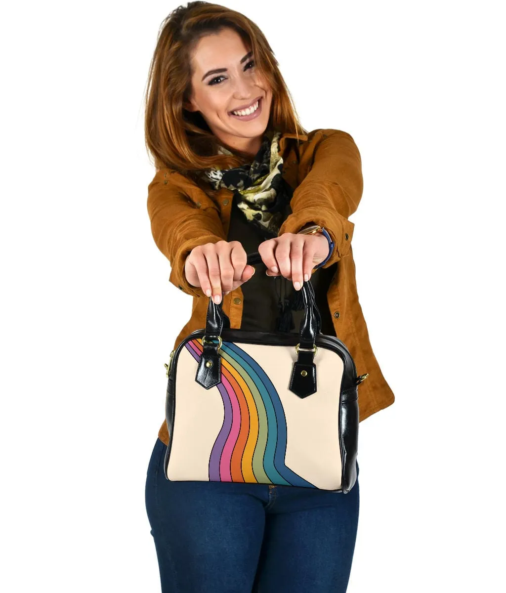 Vintage 1970s Retro Rainbow | Leather Shoulder Bag