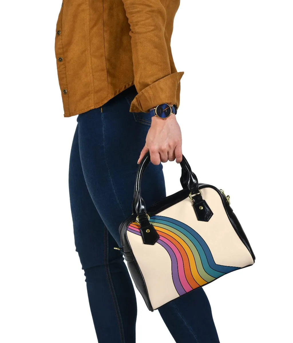 Vintage 1970s Retro Rainbow | Leather Shoulder Bag