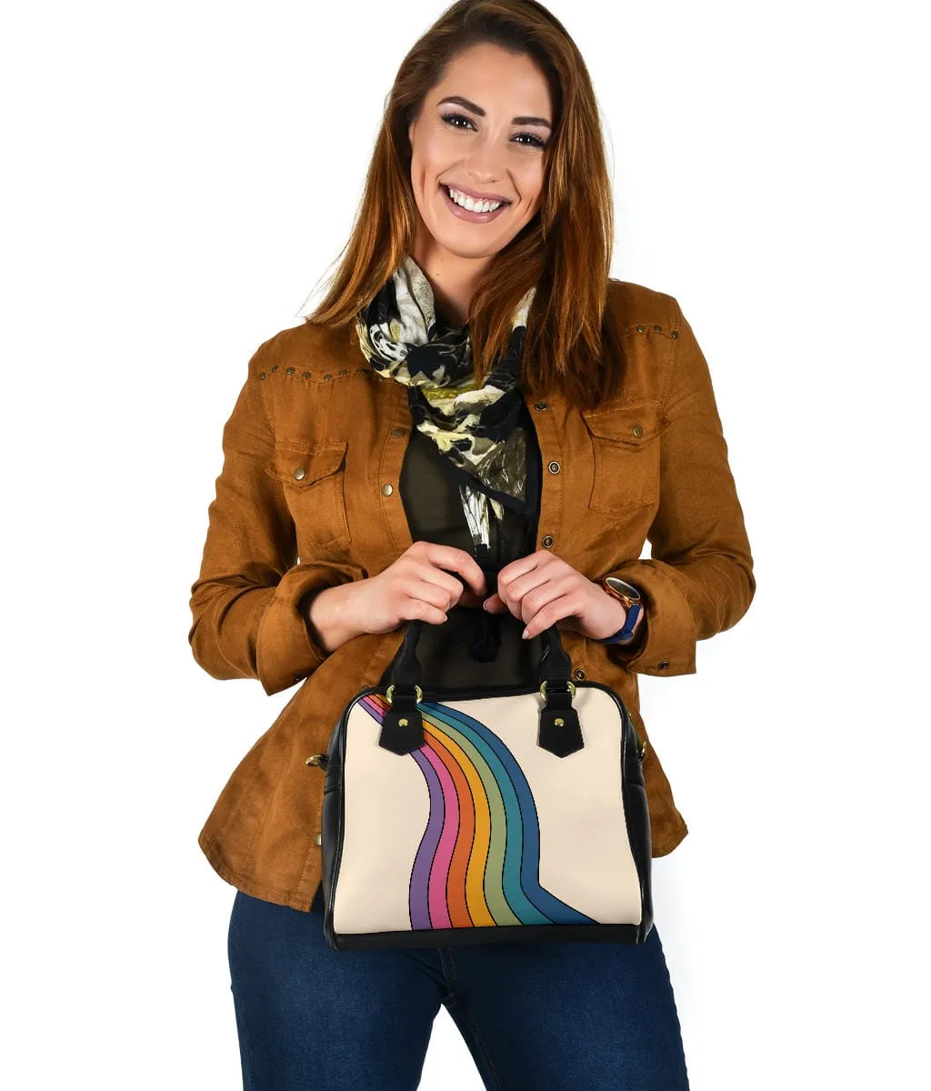 Vintage 1970s Retro Rainbow | Leather Shoulder Bag