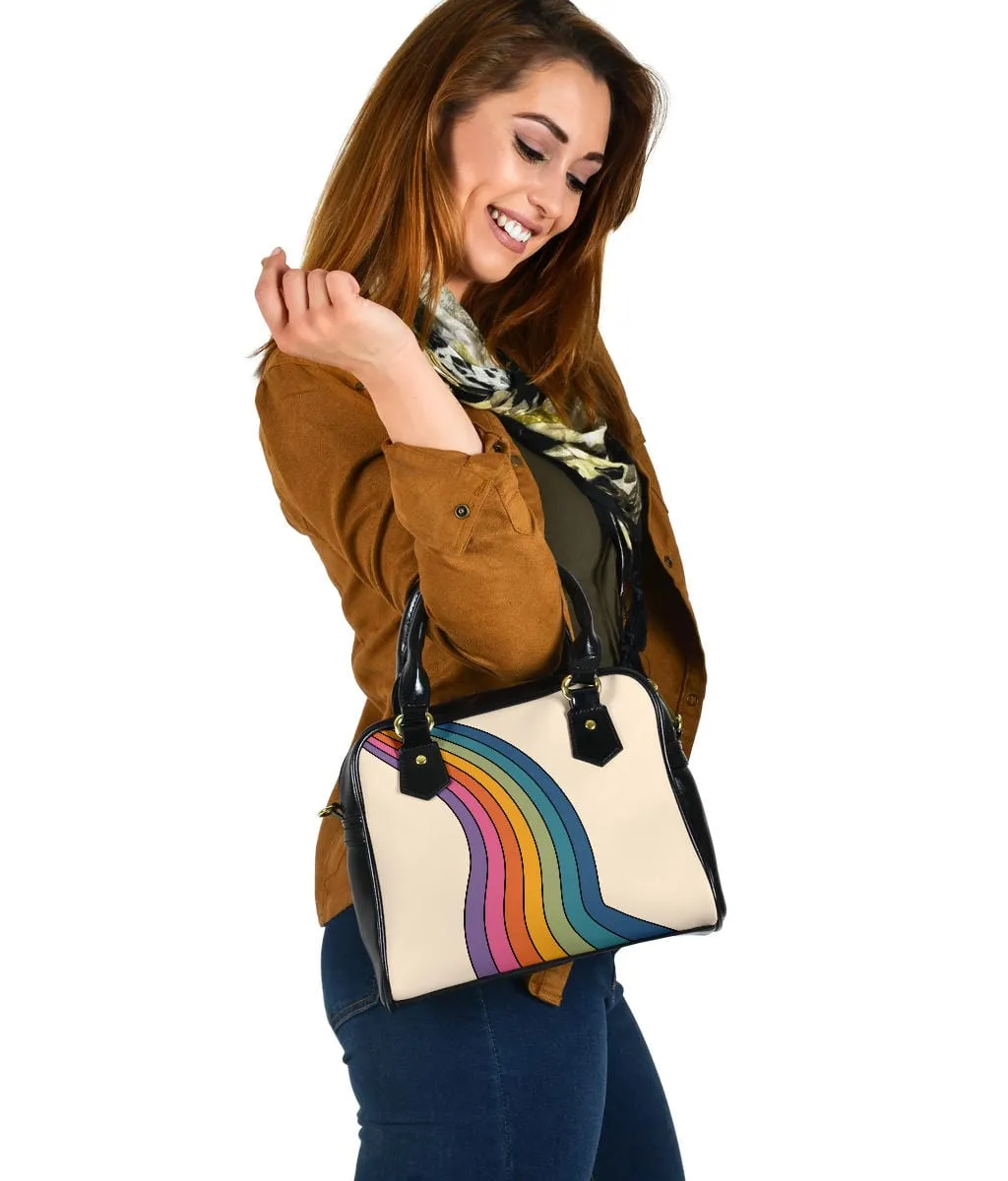 Vintage 1970s Retro Rainbow | Leather Shoulder Bag
