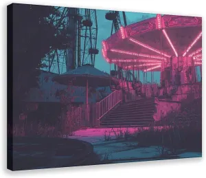 Vintage Carnival Wall Art - Abandoned Amusement Park Poster, Retro Ferris Wheel, Rusty Carousel, Dreamy Decor for Living Room, Nostalgic Home Aesthetic Modern Wall Prints Abstract Geometric Minimalist