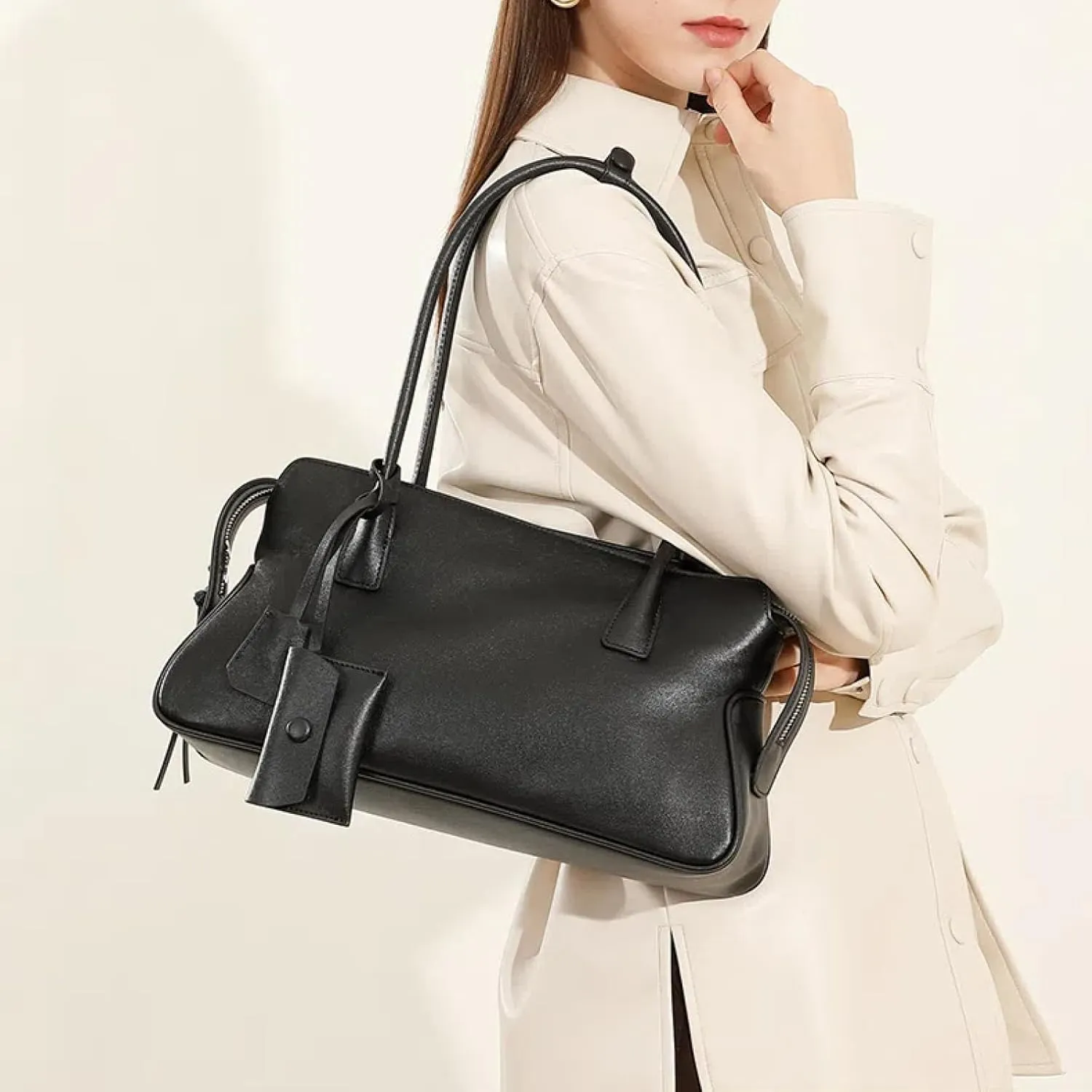 Vintage Cowhide Shoulder Bag for Women - Elegant Handbag and Purse