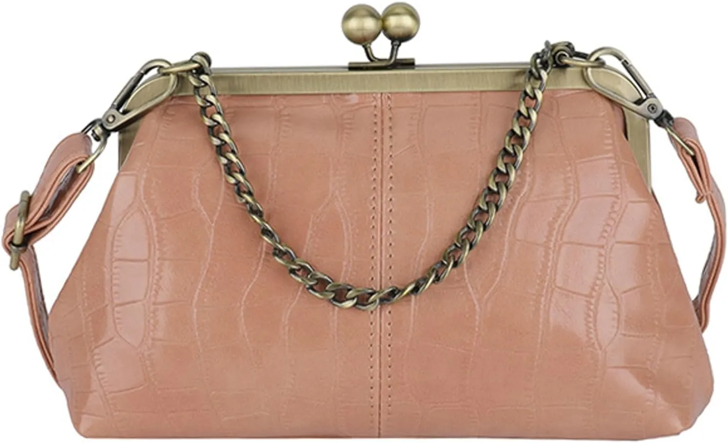 Vintage Kisslock Purse Women Textured Clutch Chain Crossbody 2025 Trendy Retro Shoulder Bag Top Handle Handbag