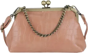 Vintage Kisslock Purse Women Textured Clutch Chain Crossbody 2025 Trendy Retro Shoulder Bag Top Handle Handbag