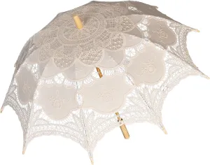 Vintage Lace Parasol Umbrella 32 Inch – Bridal Wedding Decoration Umbrella for Photoshoot, Tea Party, Victorian Style Sunshade for Women and Adults