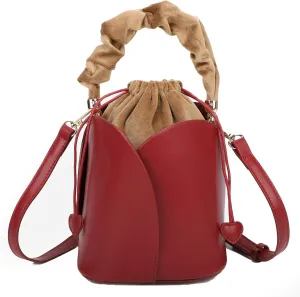 Vintage Women's Fashion Bucket Bag, Top Handle Handbag, PU Leather Drawstring Shoulder Crossbody Bag, Daily Commuter Bag