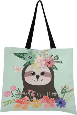 visesunny Women Extra Large Tote Bag Cute Sloth Cartoon Botanical Art Shoulder Bags Ladies Beach Travel Reusable Grocery Shopping Portable Storage Handbag