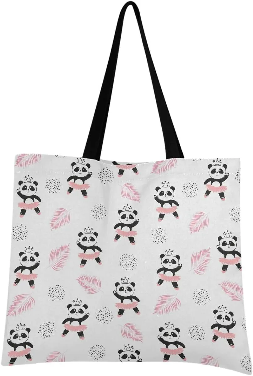visesunny Women Extra Large Tote Bag Funny Panda With Grass Skirt Shoulder Bags Ladies Beach Travel Reusable Grocery Shopping Portable Storage Handbag