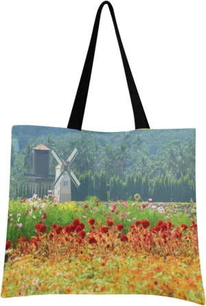 visesunny Women Extra Large Tote Bag Windmill Netherlands Style Flower Garden Shoulder Bags Ladies Beach Travel Reusable Grocery Shopping Portable Storage Handbag