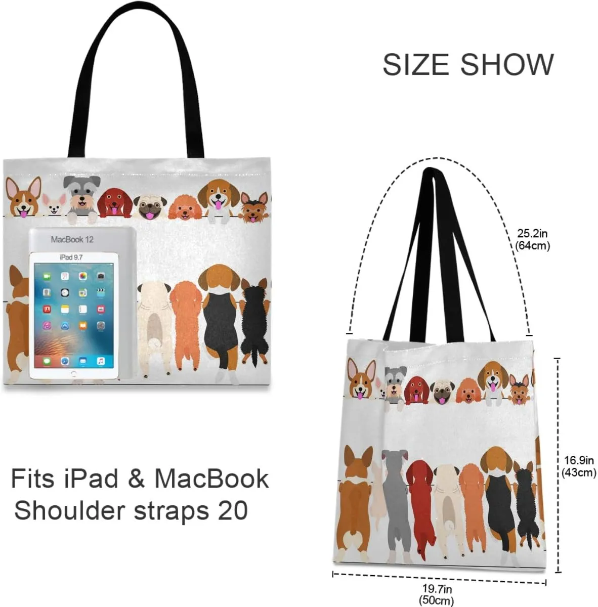 visesunny Women's Large Canvas Tote Shoulder Bag Standing Small Dog Top Storage Handle Shopping Bag Casual Reusable Tote Bag for Beach,Travel,Groceries,Books