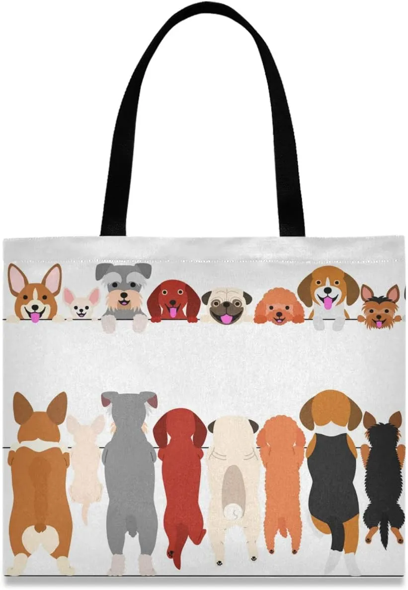 visesunny Women's Large Canvas Tote Shoulder Bag Standing Small Dog Top Storage Handle Shopping Bag Casual Reusable Tote Bag for Beach,Travel,Groceries,Books
