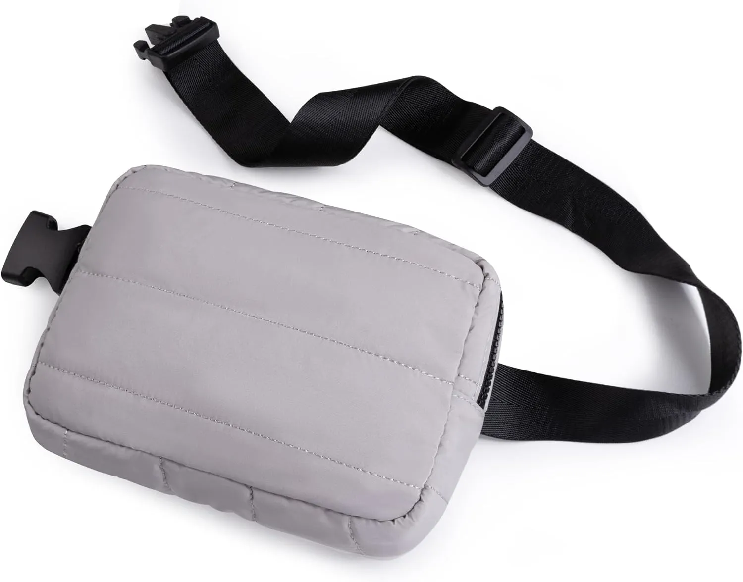 Viva Terry Puffer Belt Bag for Women and Men Small Quilted Crossbody Fanny Pack with Adjustable Strap for Running Hiking Travel Workout-Grey