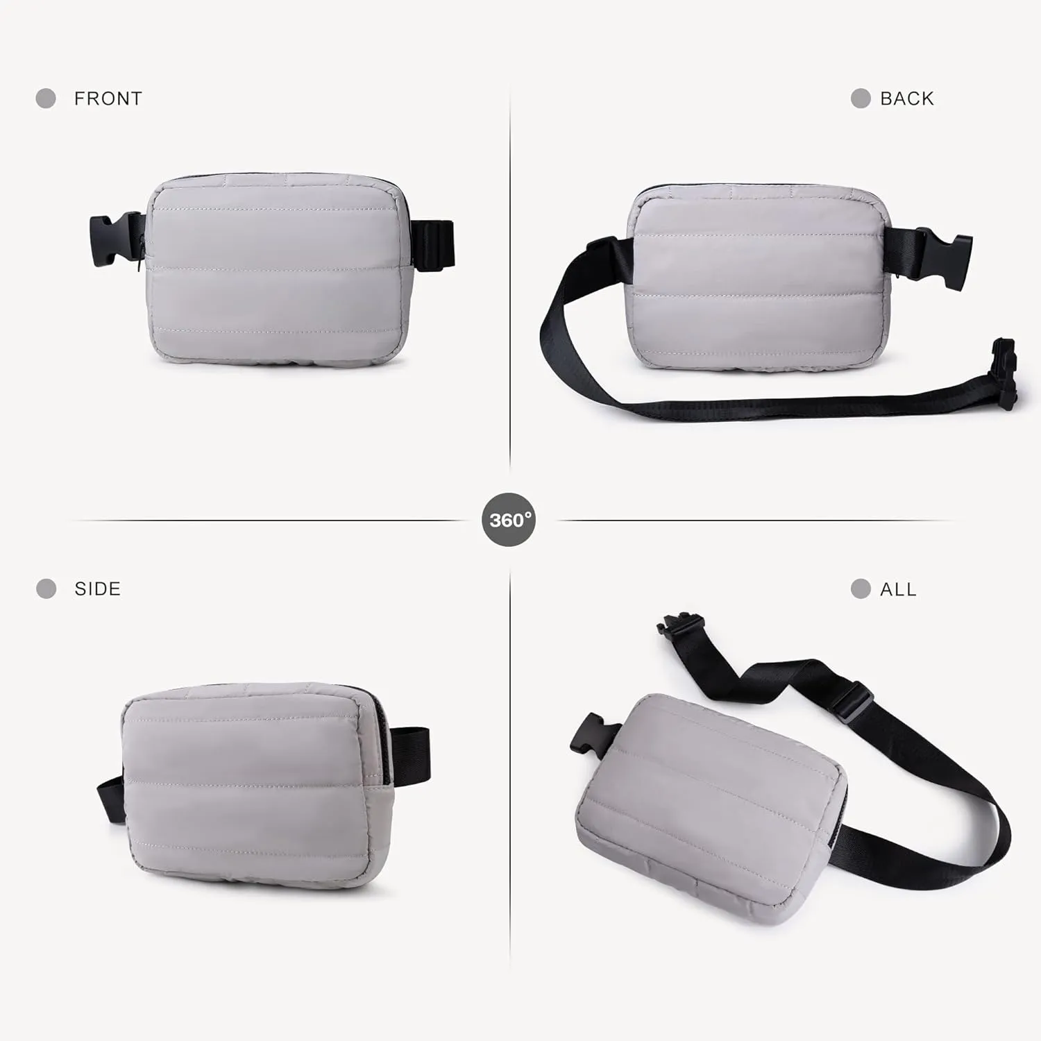 Viva Terry Puffer Belt Bag for Women and Men Small Quilted Crossbody Fanny Pack with Adjustable Strap for Running Hiking Travel Workout-Grey