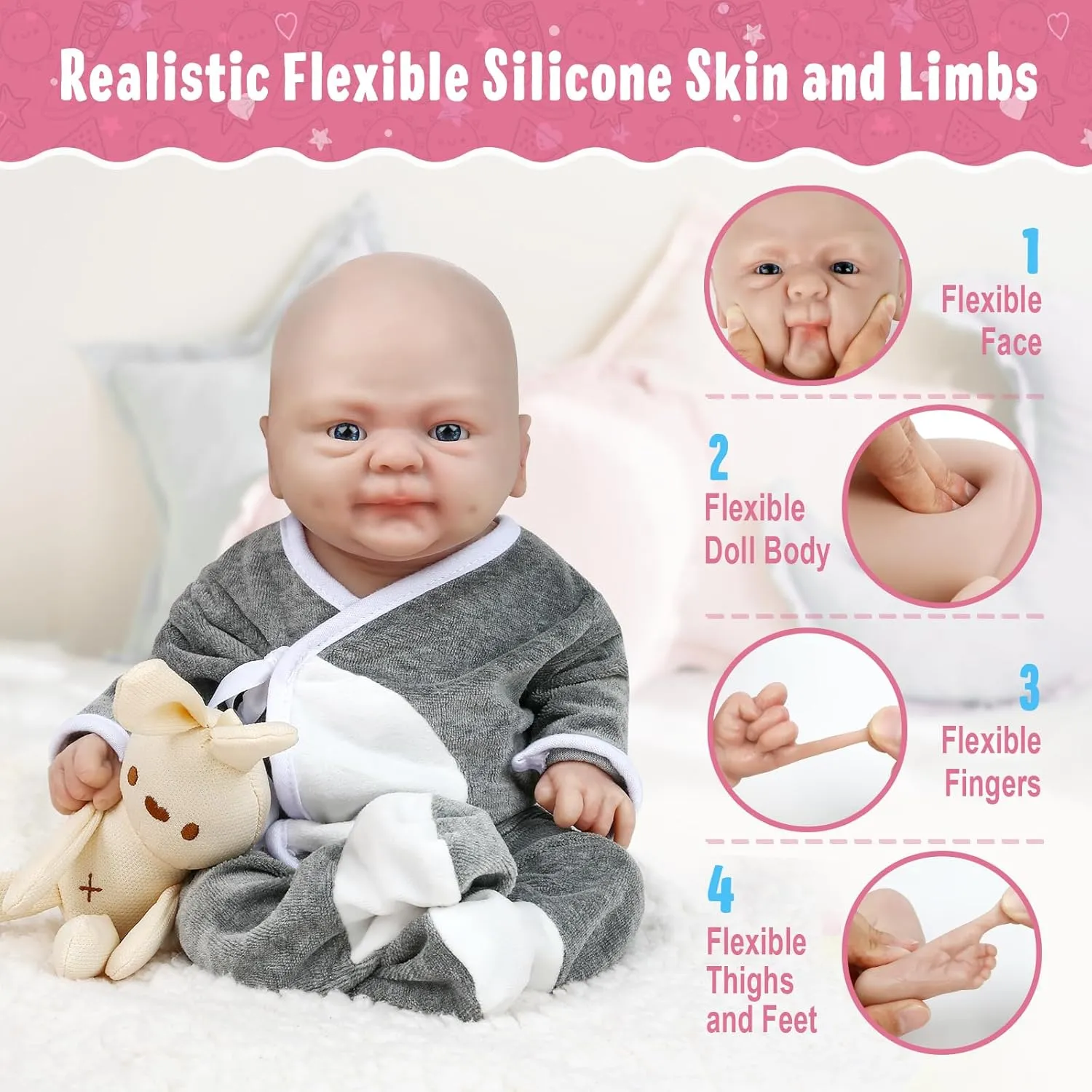 Vollence 14" Full Silicone Realistic Baby Doll - Lifelike Platinum Boy