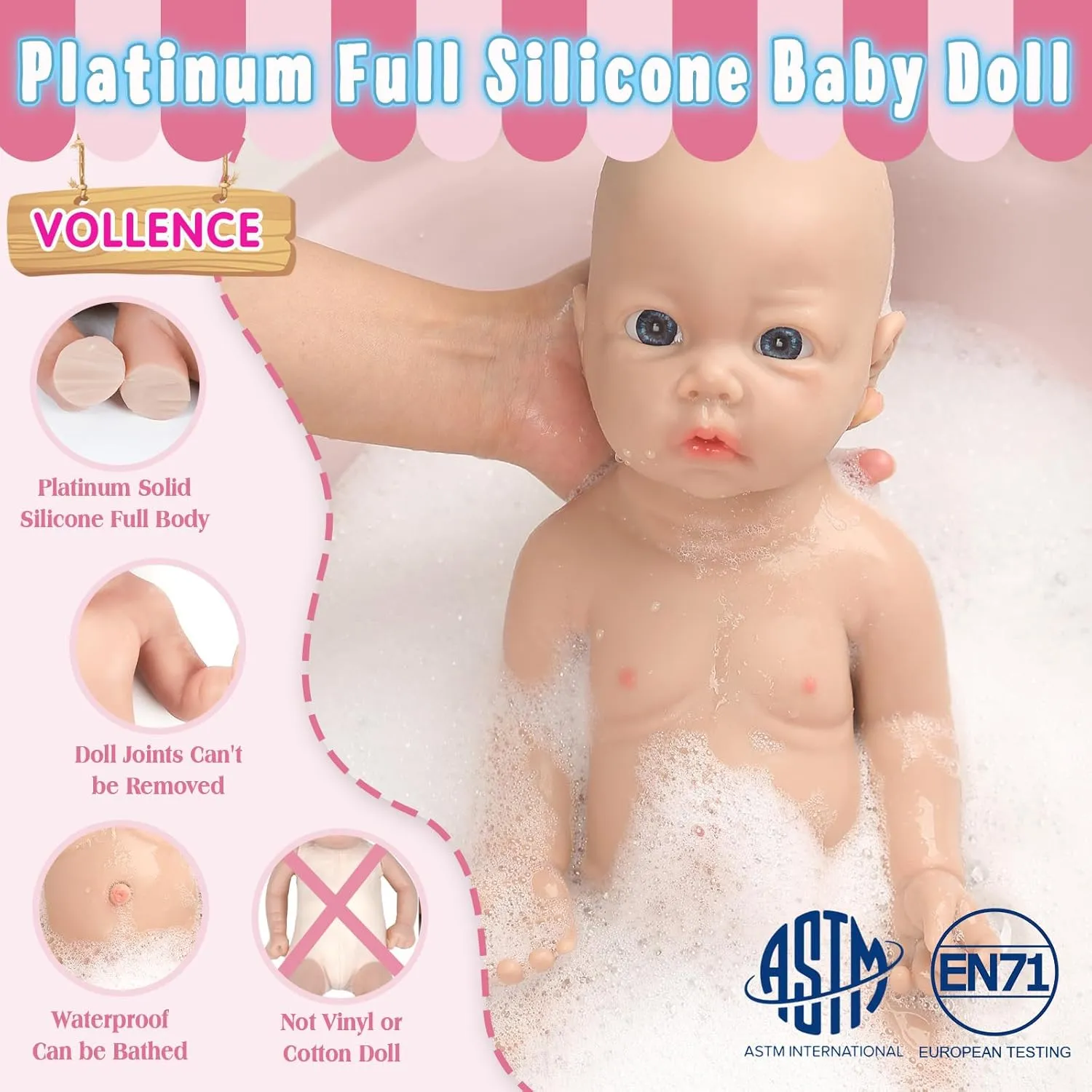 Vollence 17 inch Full Body Silicone Dolls Boy Anatomically Correct Real Silicone Baby Dolls Toys for Kids Toddlers Child Children Birthday Chirstmas Gifts - Boy