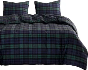 Wake In Cloud - Plaid Comforter Set, Scottish Tartan Check Geometric Modern Pattern Printed, Soft Lightweight Bedding, 3 Pieces, Dark Green, King Size