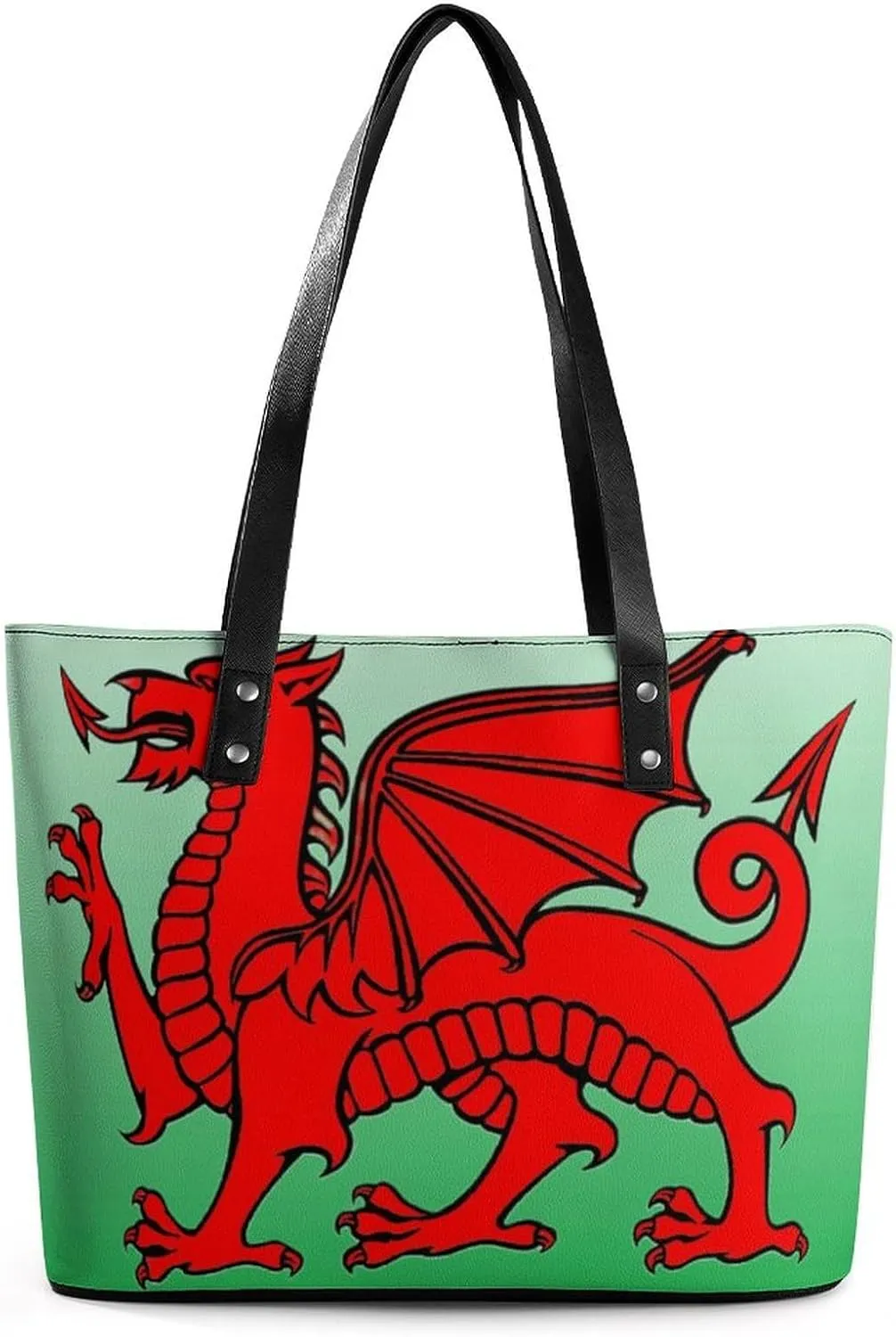 Wales Flag Welsh Dragon Women's Tote Shoulder Bag Handbag Top Handle Leather 29 * 34 * 14cm