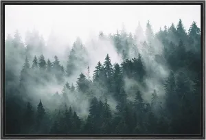 wall26 Framed Canvas Print Wall Art Misty and Fog Over Dark Mountain Forest Wilderness Nature Photography Modern Art Rustic Landscape Colorful for Living Room, Bedroom, Office - 24x36 Black