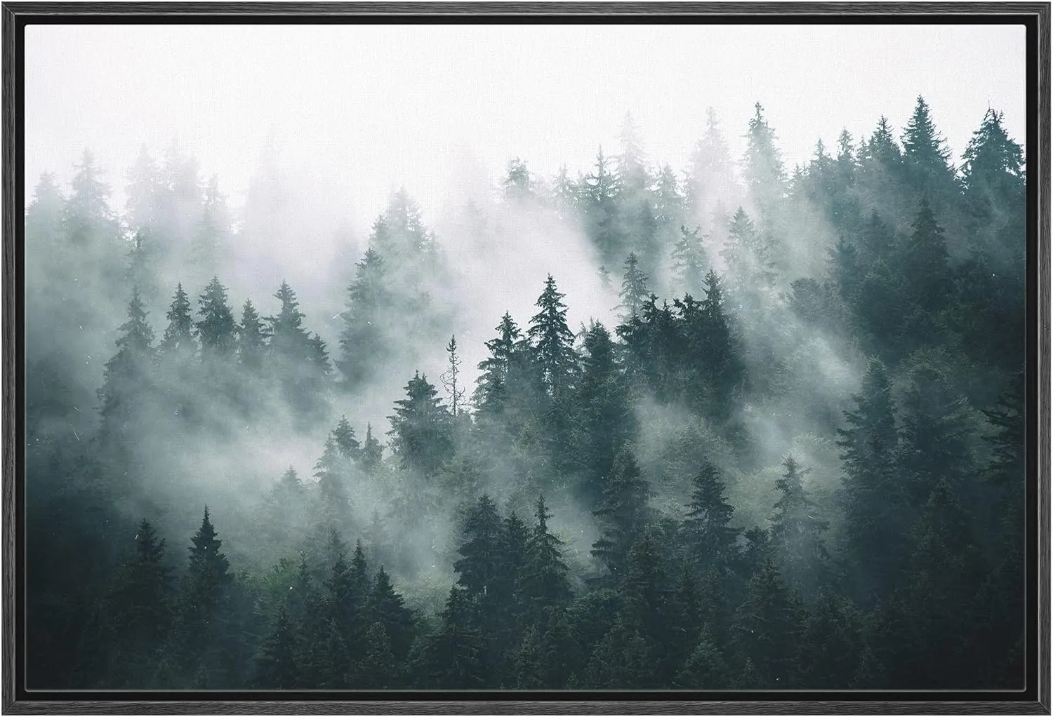 wall26 Framed Canvas Print Wall Art Misty and Fog Over Dark Mountain Forest Wilderness Nature Photography Modern Art Rustic Landscape Colorful for Living Room, Bedroom, Office - 24x36 Black