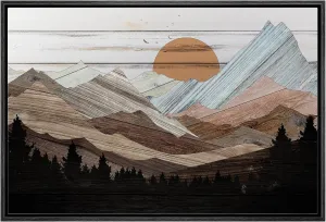 wall26 Framed Canvas Print Wall Art Mountain Range Forest Sunrise Nature Wilderness Digital Art Wood Panel Landscape Farmhouse/Country Relax/Calm/Cozy Geometric Abstract for Bedroom - 24"x36" Black