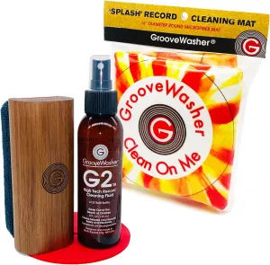 Walnut Vinyl Record Cleaning Kit with Exclusive 'Splash' Record Cleaning Mat | Perfect Record Collectors' Gift Bundle, Essential LP Care System Includes G2 Cleaning Fluid Spray   Bonus