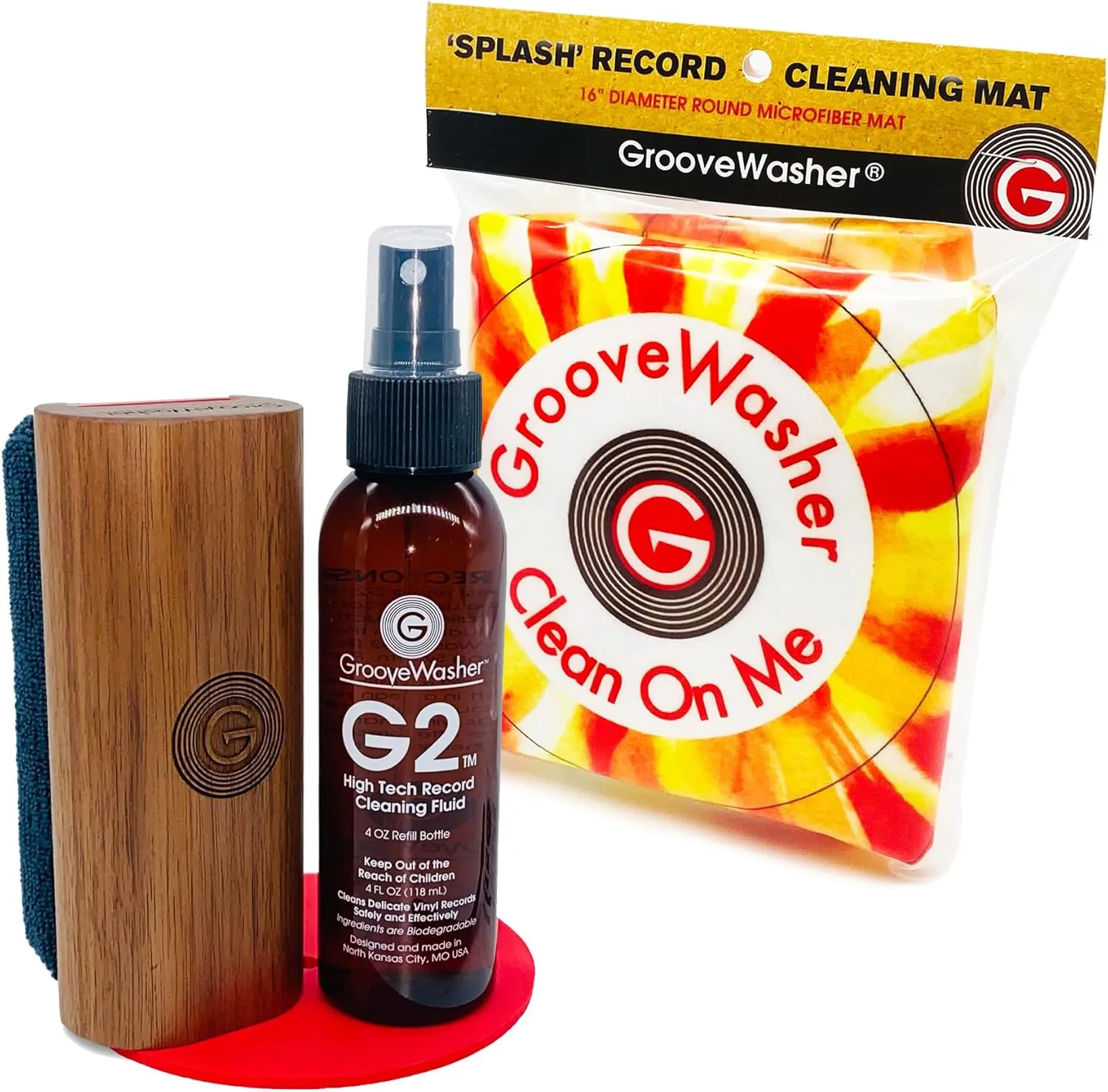 Walnut Vinyl Record Cleaning Kit with Exclusive 'Splash' Record Cleaning Mat | Perfect Record Collectors' Gift Bundle, Essential LP Care System Includes G2 Cleaning Fluid Spray   Bonus