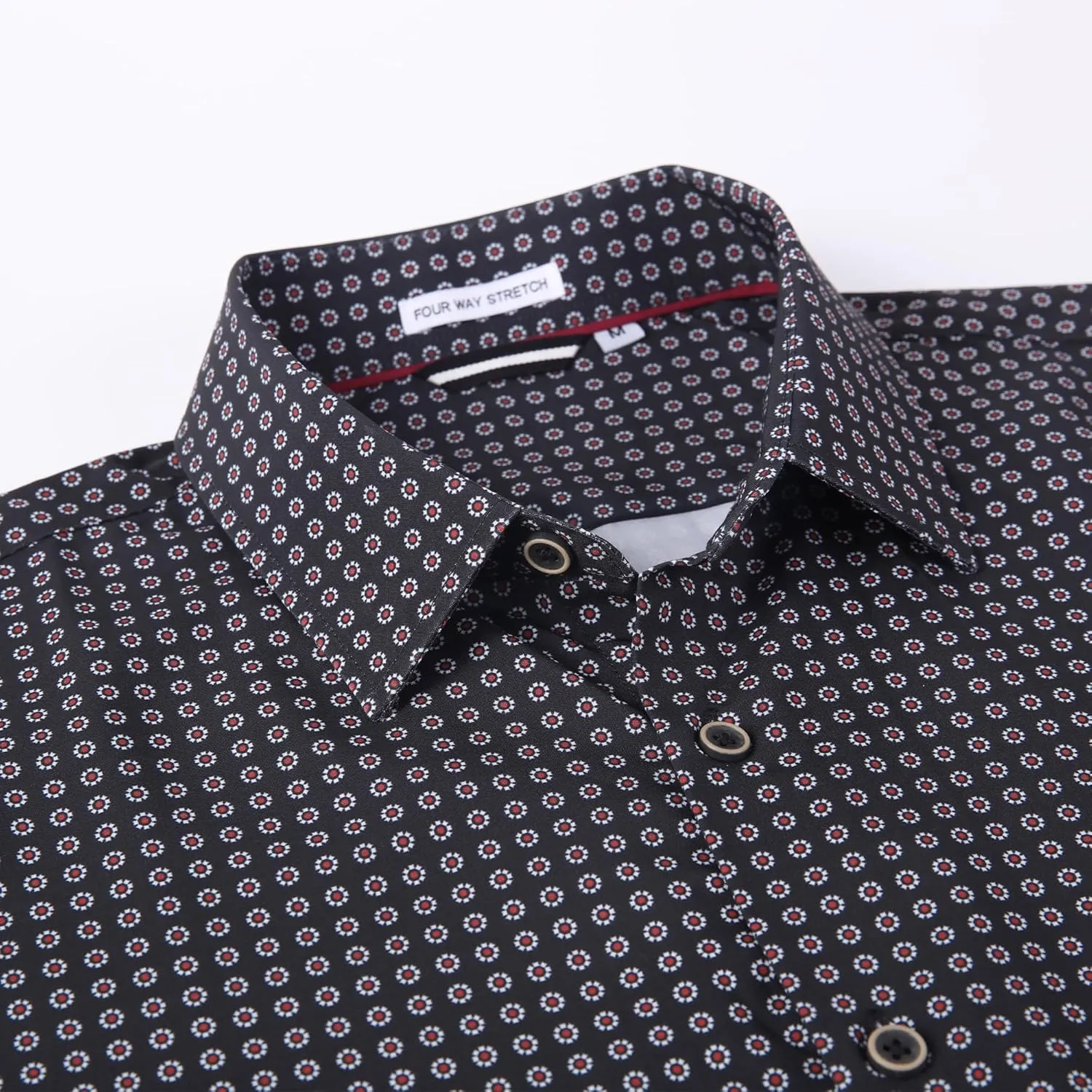 WARHORSEE Mens Casual Button Down Dress Shirts Long Sleeve 4-Way Stretch Collared Printed Business Work Shirt