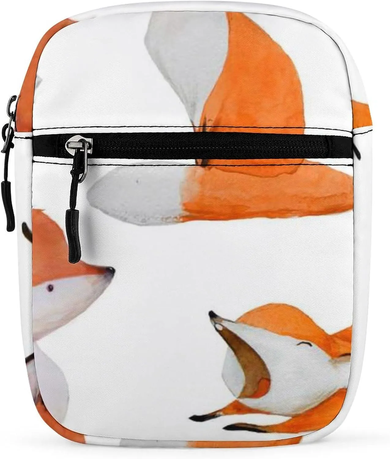 Watercolor Orange White Foxes Doing Different Actions on White Adjustable Fanny Waist Pack Pouch, Waterproof Crossbody Runners Bag Wallet for Gym Hiking Fitness Women Men 6.1 x 2.2 x 7.9 inch
