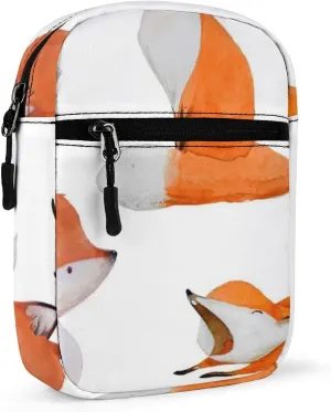 Watercolor Orange White Foxes Doing Different Actions on White Adjustable Fanny Waist Pack Pouch, Waterproof Crossbody Runners Bag Wallet for Gym Hiking Fitness Women Men 6.1 x 2.2 x 7.9 inch