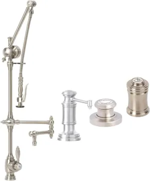 Waterstone 4410-12-4-PG Gantry Pulldown Faucet 12" Articulated Spout 4pc Suite Polished Gold