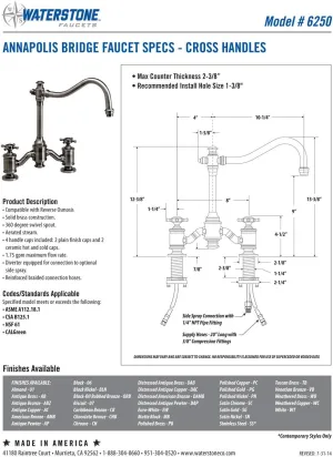 Waterstone 6250-3-CD-MB Annapolis Bridge Faucet - Cross Handles 3pc. Suite Chardonnay & Matte Black