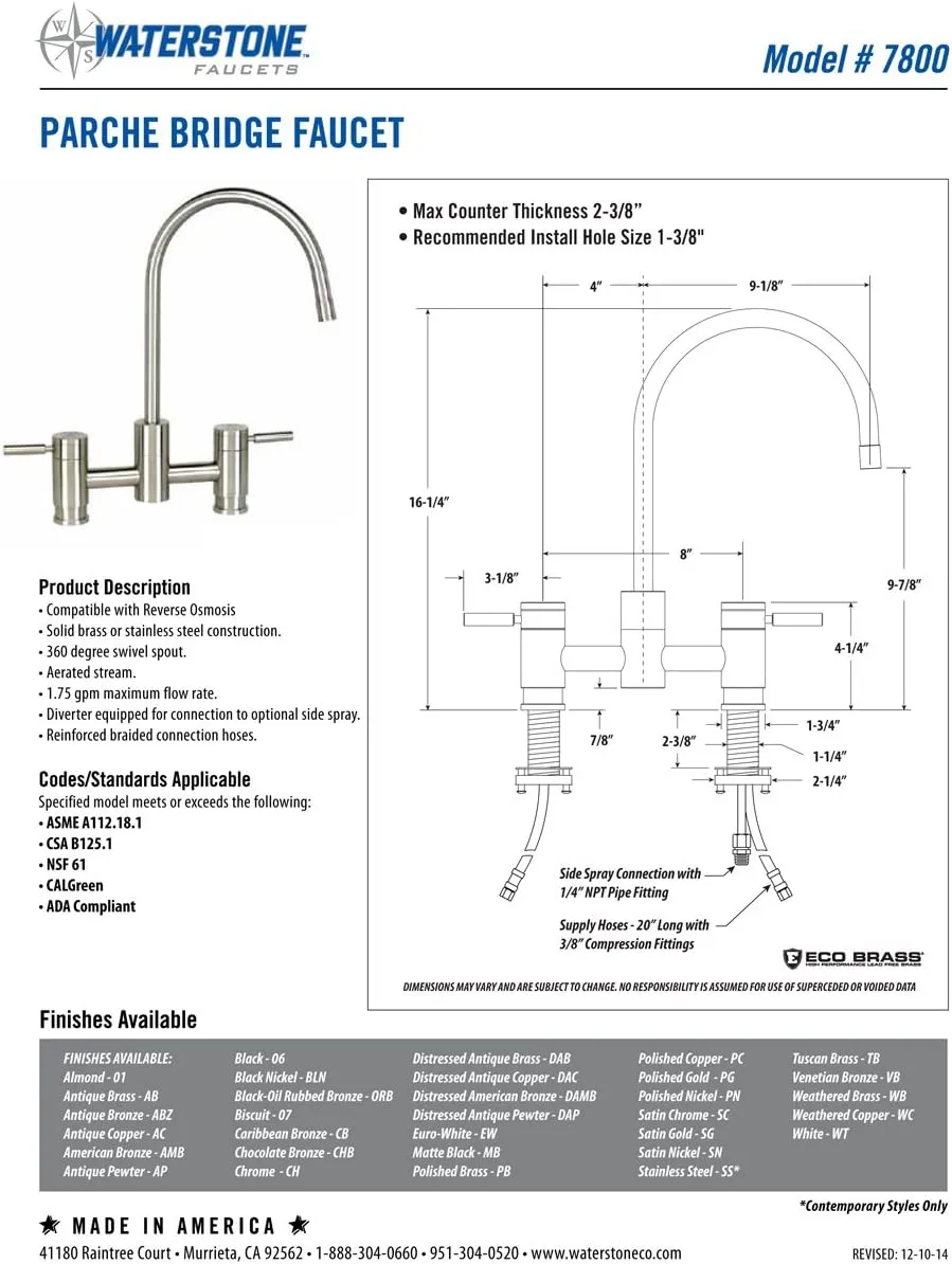 Waterstone 7800-4-SB Parche Bridge Faucet 4pc. Suite Satin Brass