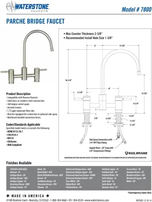 Waterstone 7800-4-SB Parche Bridge Faucet 4pc. Suite Satin Brass
