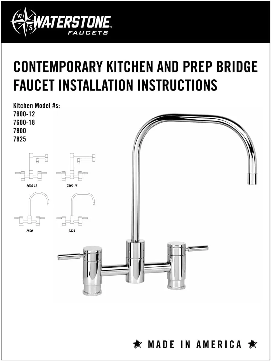 Waterstone 7800-4-SB Parche Bridge Faucet 4pc. Suite Satin Brass